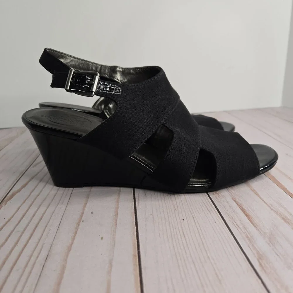 LifeStride Simply Comfort Faith Black Wedge Sandals Women’s 8.5